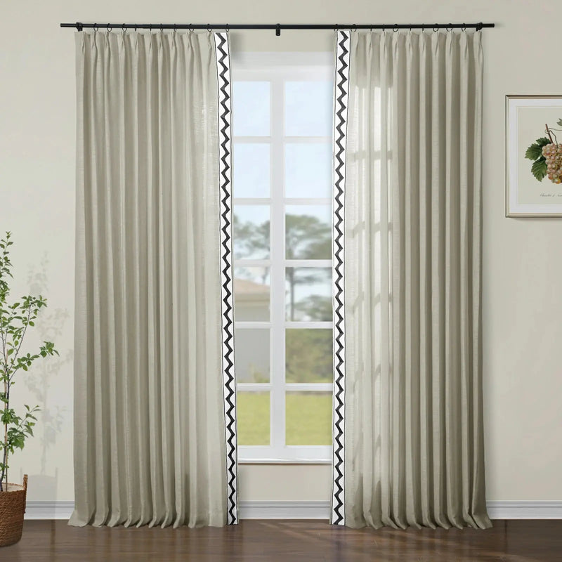 Liz Linen Curtains with Border Trim (Sold per Pair) TWOPAGES