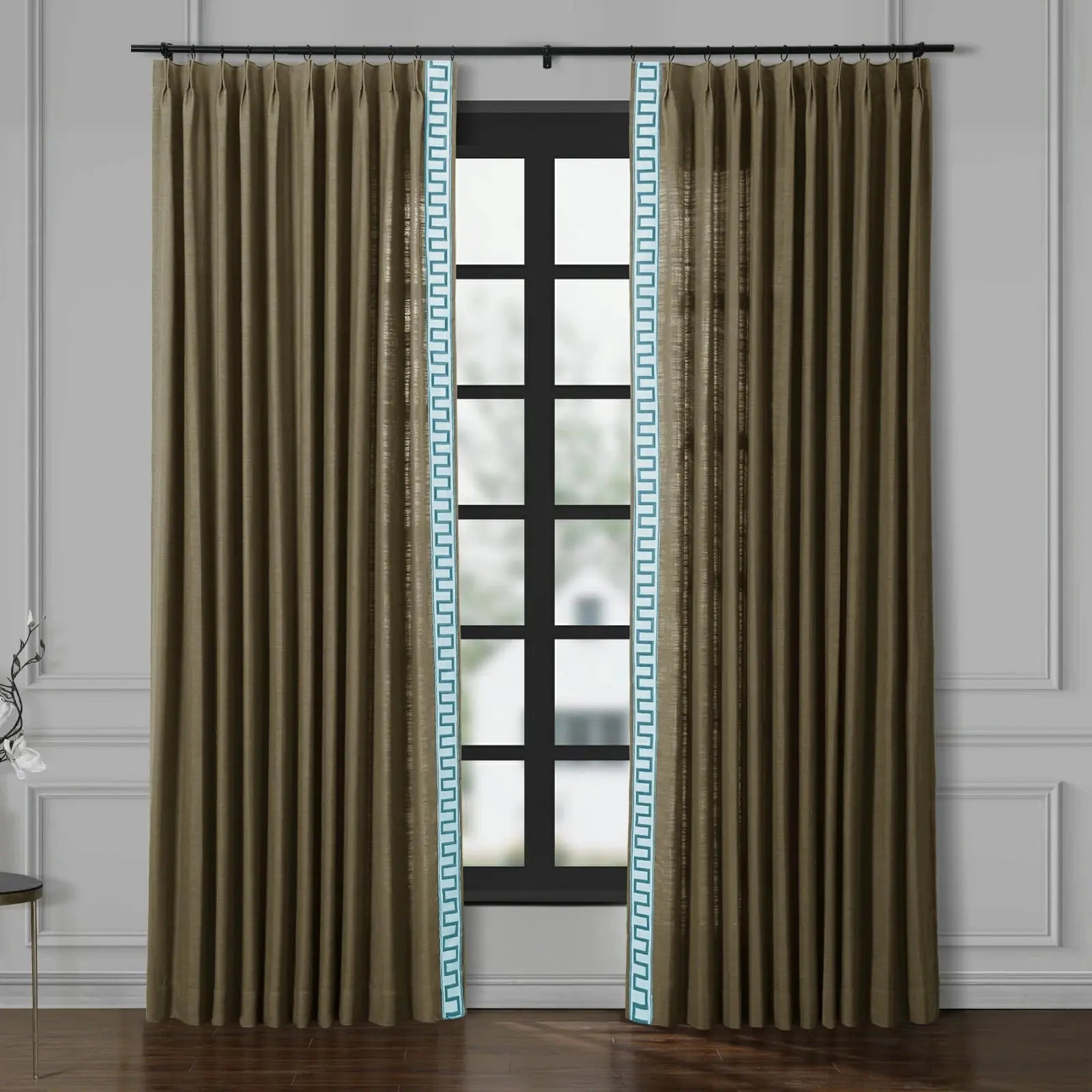 Liz Linen Curtains with Border Trim (Sold per Pair) TWOPAGES