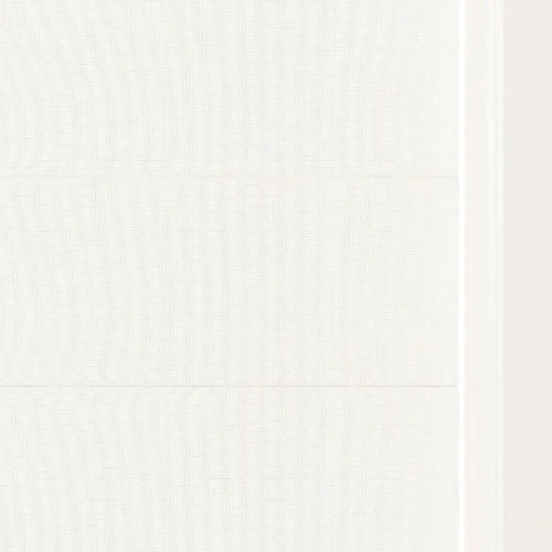 Digital image of a textured off-white fabric with a fine grid weave and subtle horizontal folds, characteristic of a Roman blind, alongside a clean white border