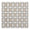 Fabric swatch of a beige and white plaid pattern featuring light taupe squares outlined by thin dark grey lines and interlacing groups of white and thinner grey stripes with a scalloped edge