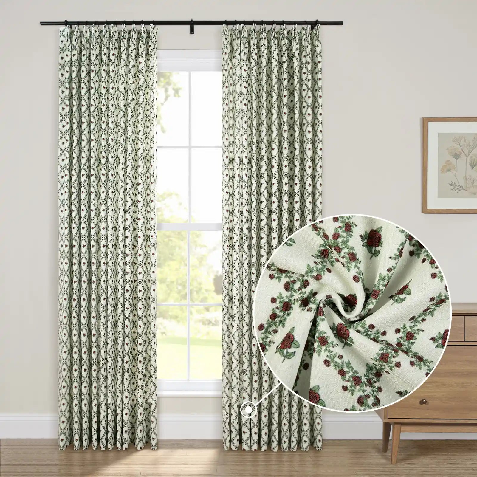 Britt Bengoechea x TWOPAGES Cottage Floral Printed Linen Cotton Pleated Curtains
