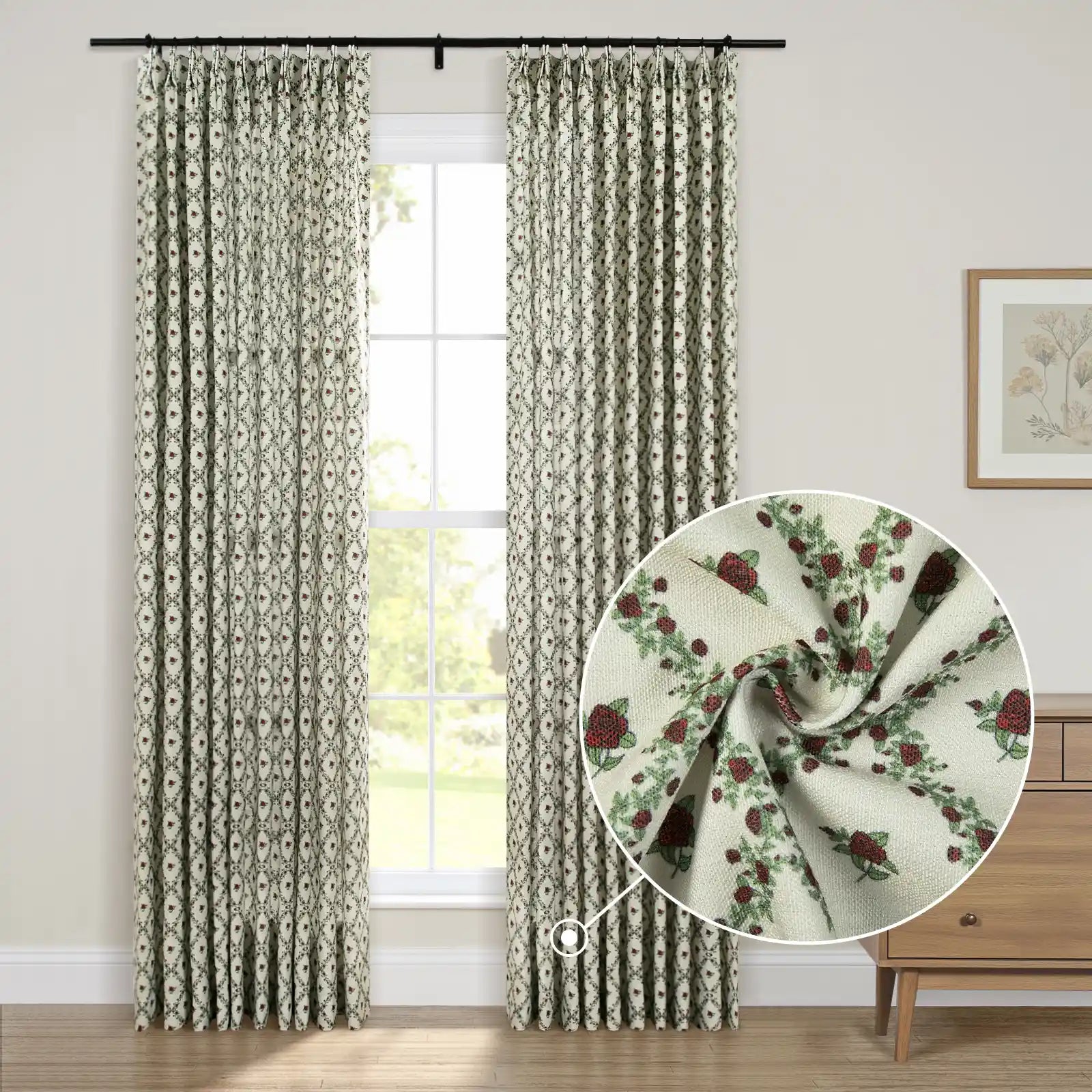 Britt Bengoechea x TWOPAGES Cottage Floral Printed Linen Cotton Pleated Curtains