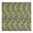 Fabric swatch featuring a repeating dark gray leafy vine pattern on a light sage green background with serrated edges