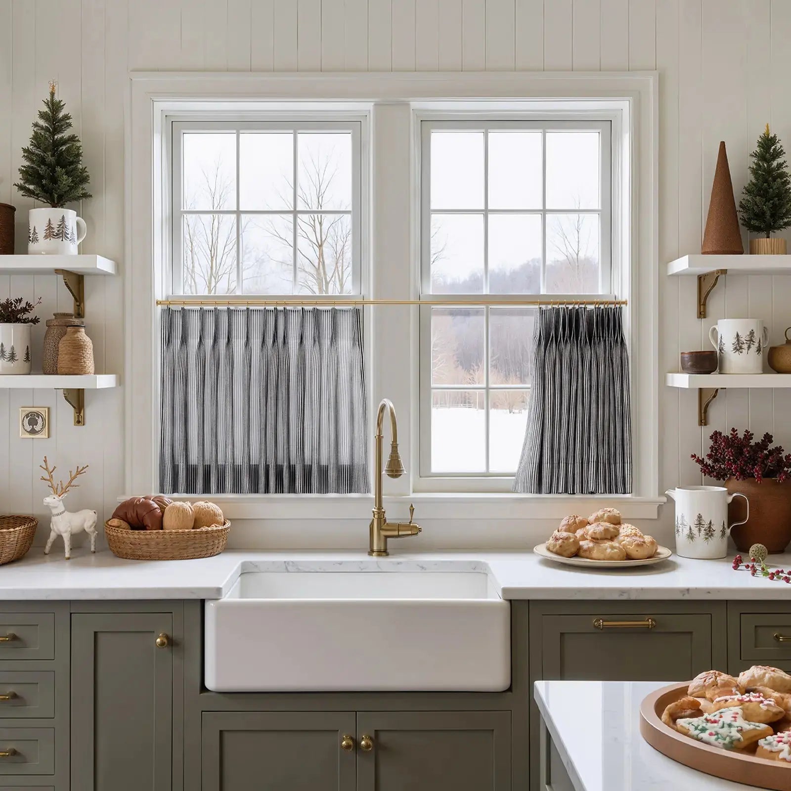 Celia Striped Plaid Cafe Curtain-?-TWOPAGES