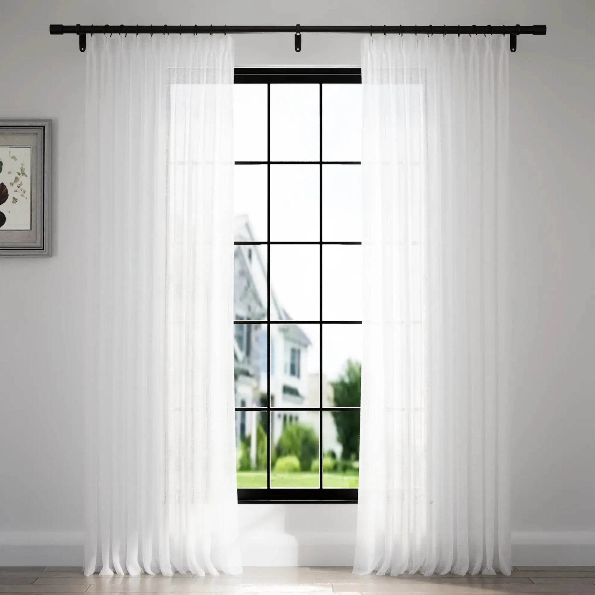 Florida Embossed White Semi Sheer Curtain Pleated TWOPAGES