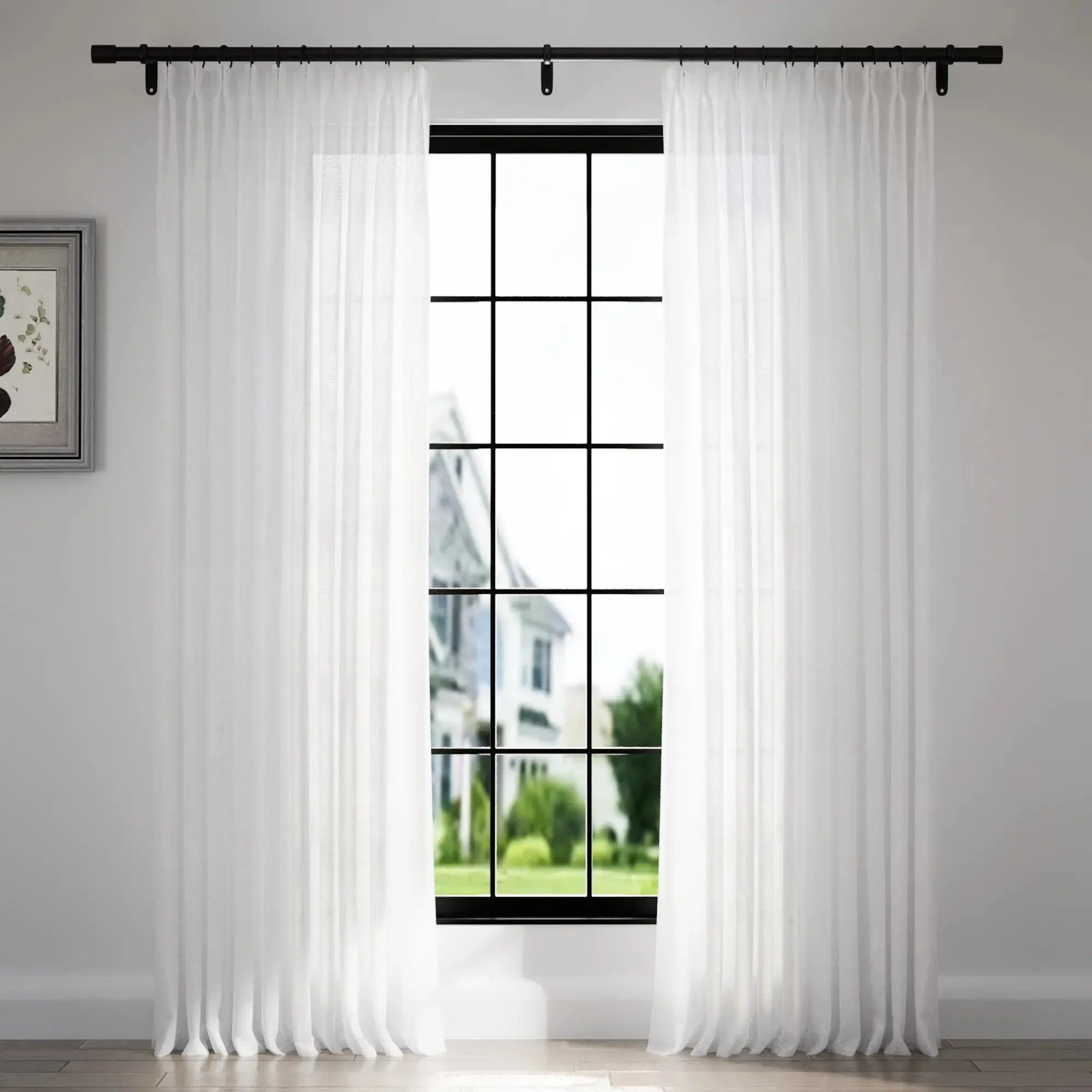 Florida Embossed White Semi Sheer Curtain Pleated TWOPAGES