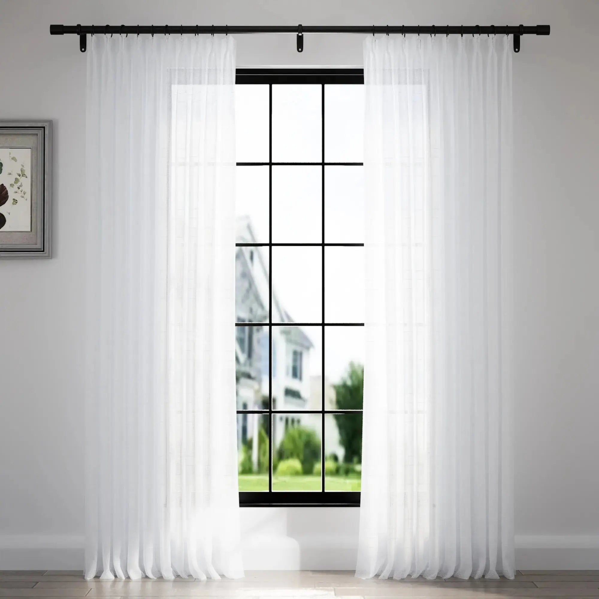 Florida Embossed White Semi Sheer Curtain Pleated TWOPAGES