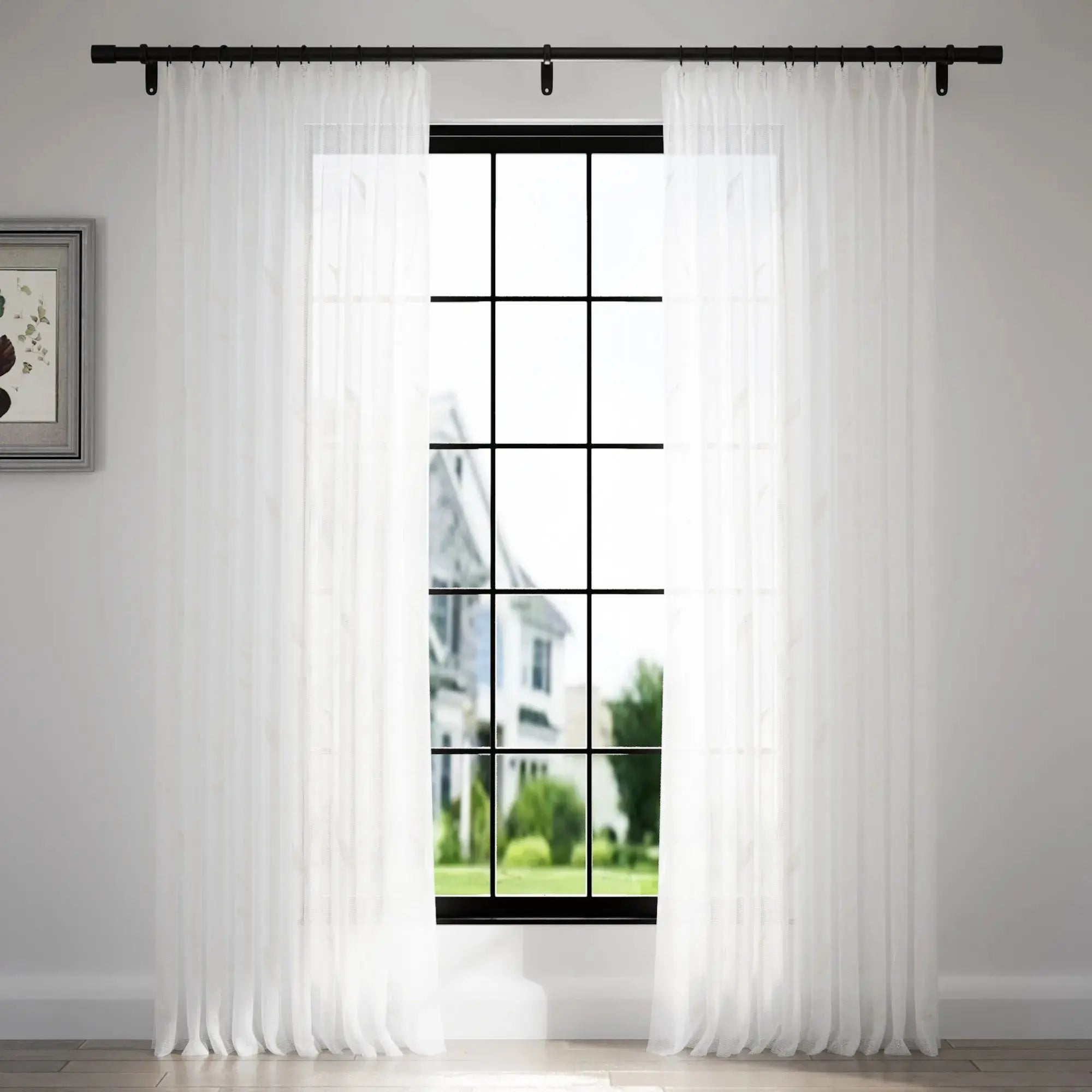 Florida Embossed White Semi Sheer Curtain Pleated TWOPAGES