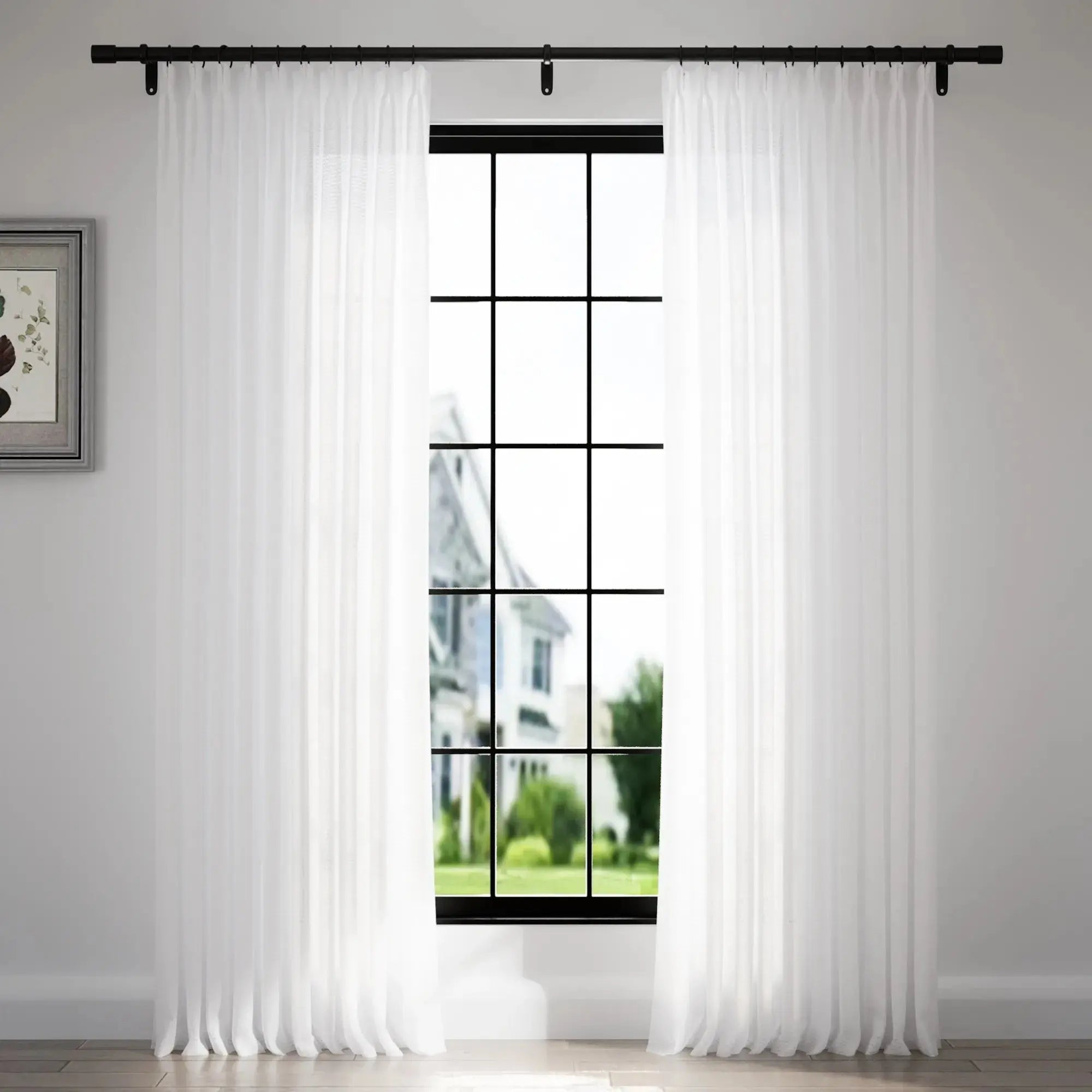 Florida Embossed White Semi Sheer Curtain Pleated TWOPAGES