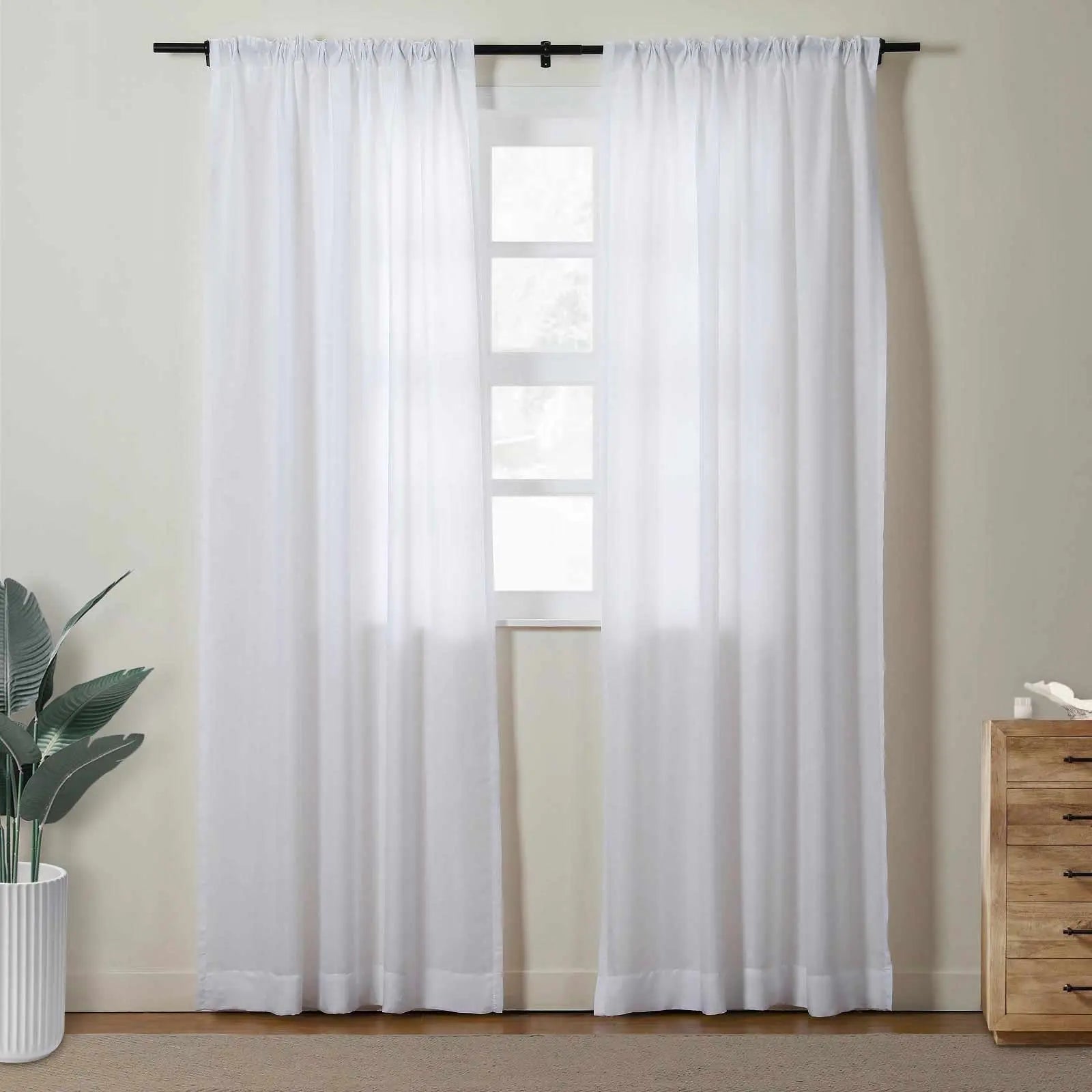 Florida Embossed White Semi Sheer Curtain Soft Top TWOPAGES