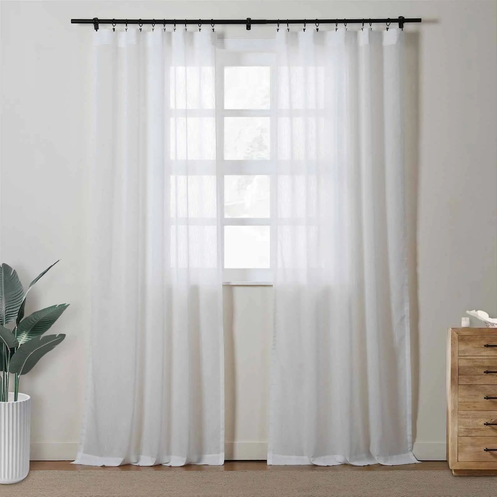 Florida Embossed White Semi Sheer Curtain Soft Top TWOPAGES