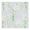 Fabric swatch with a repeating botanical pattern of white daffodils featuring pale yellow coronas and vibrant green stems and leaves on a soft blue-grey linen texture