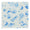 Digital print of watercolor on fabric, a swatch featuring an abstract pattern of blue watercolor bubbles in varying sizes and transparencies, accented with darker speckles on a white textured background with a decorative pinked edge