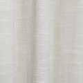 Close-up photograph of a light beige sustainable linen and cotton blend fabric showcasing a subtle textured weave and the text 100% Sustainable with a leaf icon