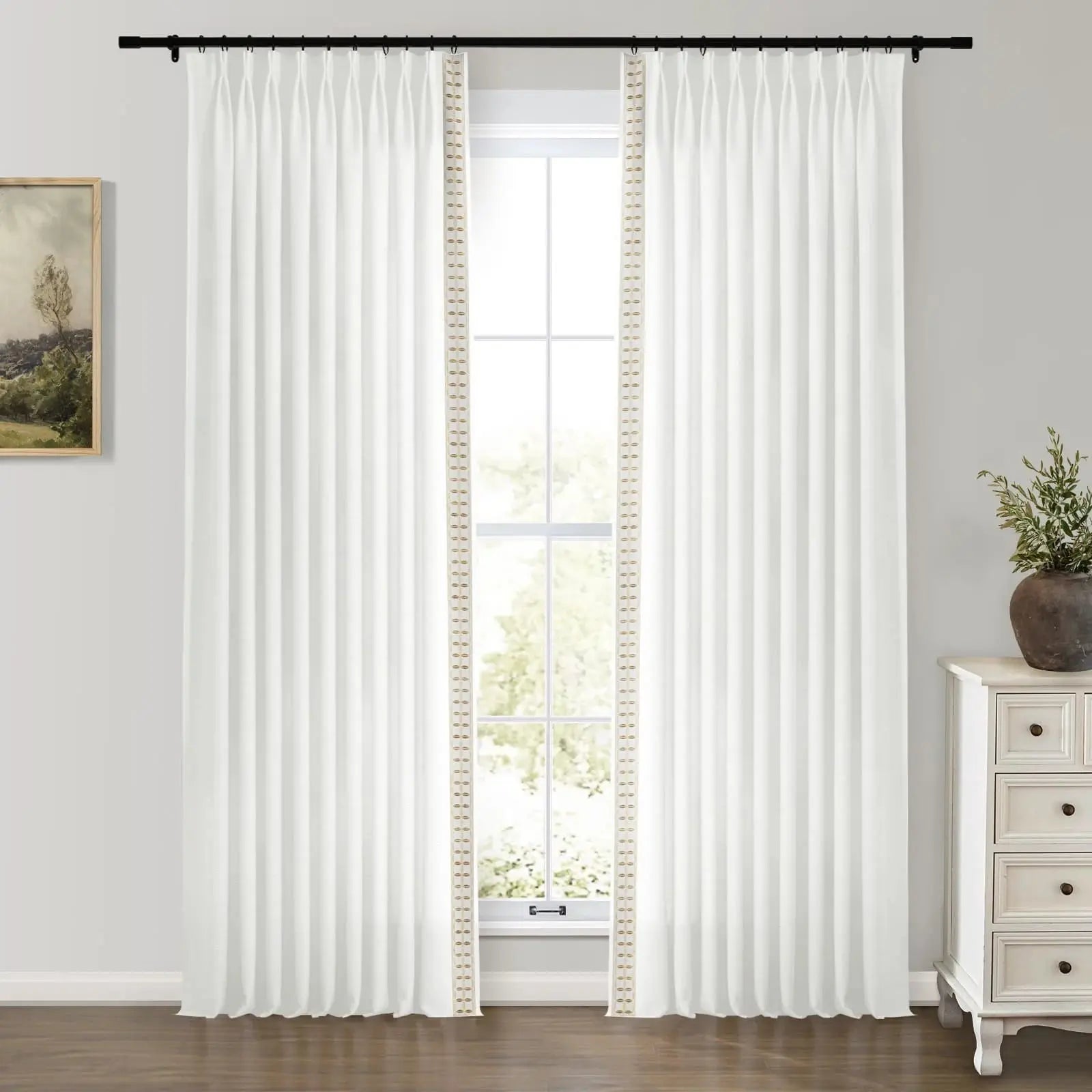 Jawara Luxury Linen Cotton Curtains with Border Trim (Sold per Pair) -TWOPAGES