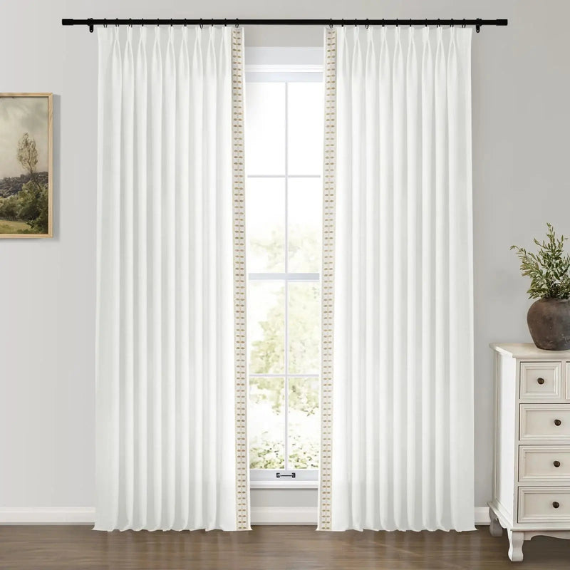 Jawara Luxury Linen Cotton Curtains with Border Trim (Sold per Pair) -TWOPAGES