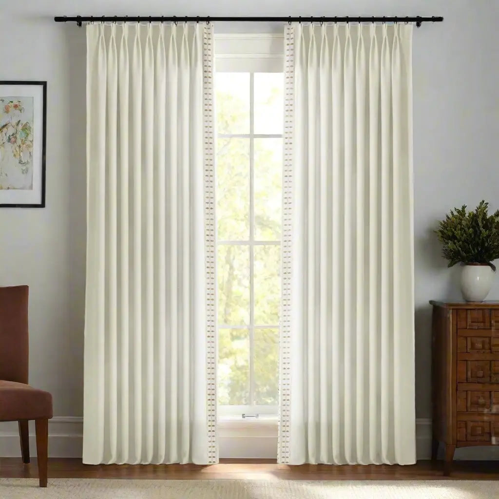 Jawara Luxury Linen Cotton Curtains with Border Trim (Sold per Pair) -TWOPAGES