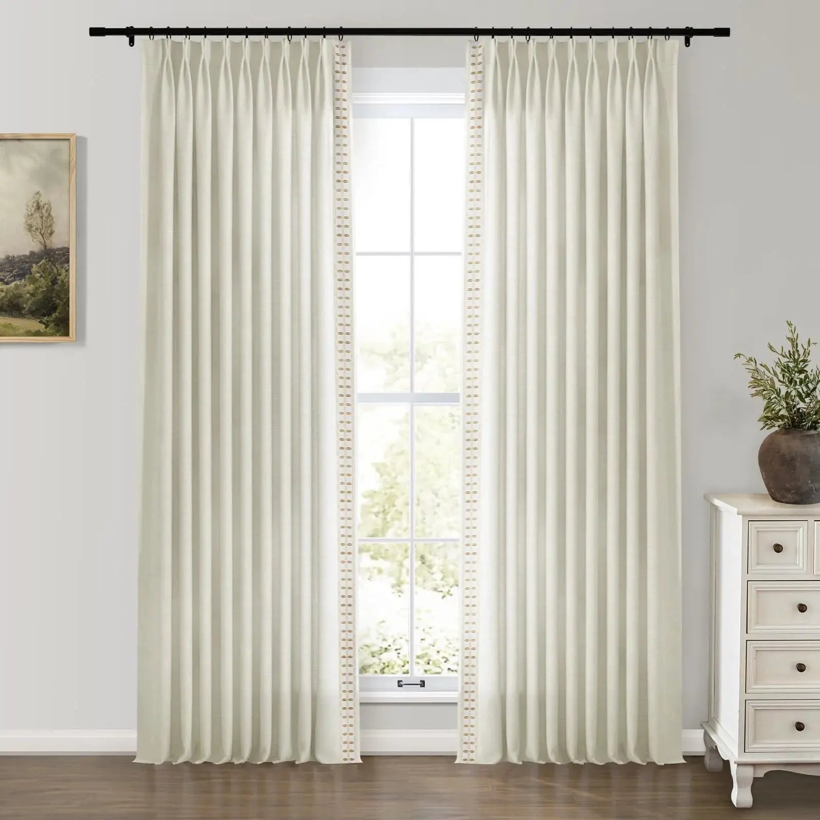 Jawara Luxury Linen Cotton Curtains with Border Trim (Sold per Pair) -TWOPAGES