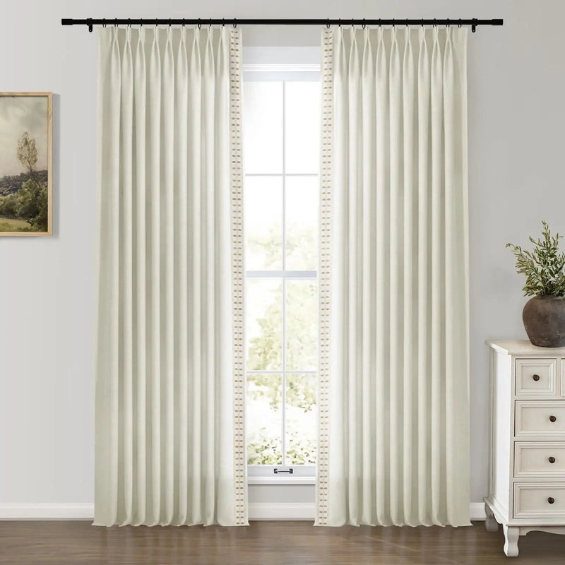 Jawara Luxury Linen Cotton Curtains with Border Trim (Sold per Pair) -TWOPAGES