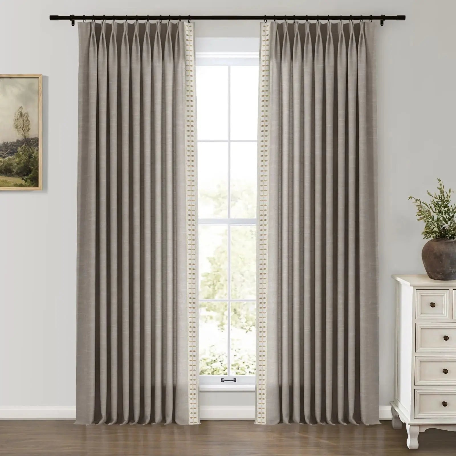 Jawara Luxury Linen Cotton Curtains with Border Trim (Sold per Pair) -TWOPAGES