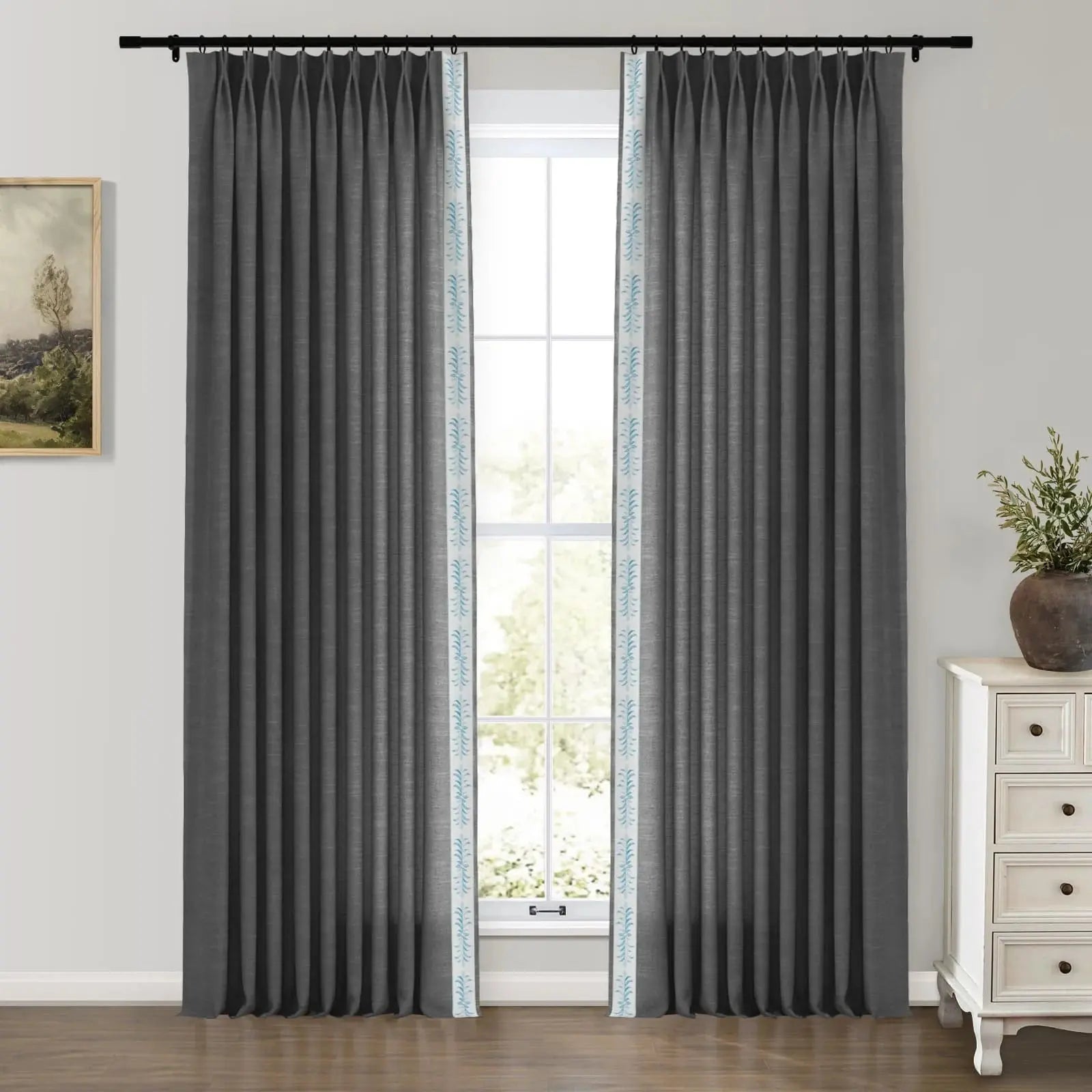 Jawara Luxury Linen Cotton Curtains with Border Trim (Sold per Pair) -TWOPAGES