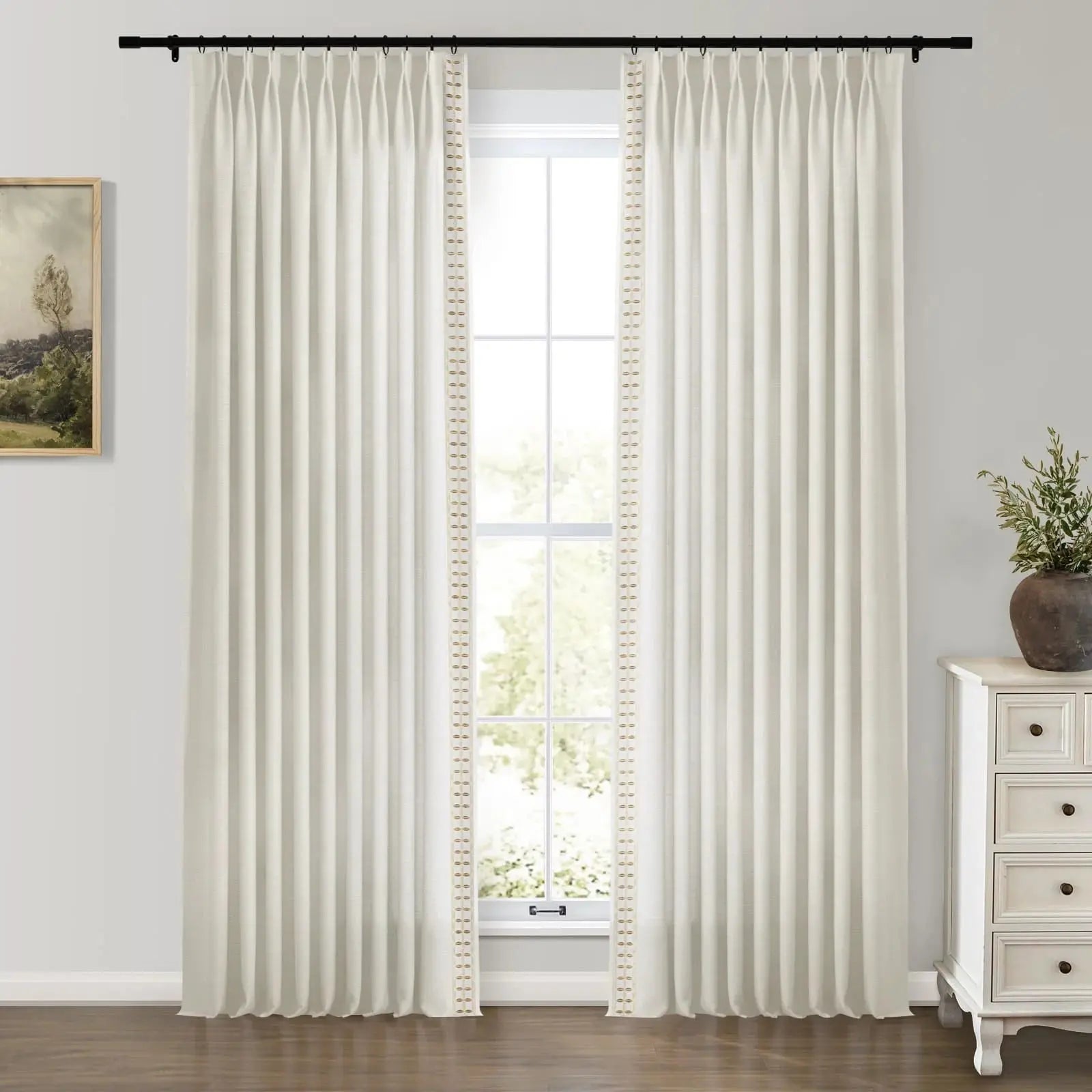 Jawara Luxury Linen Cotton Curtains with Border Trim (Sold per Pair) -TWOPAGES