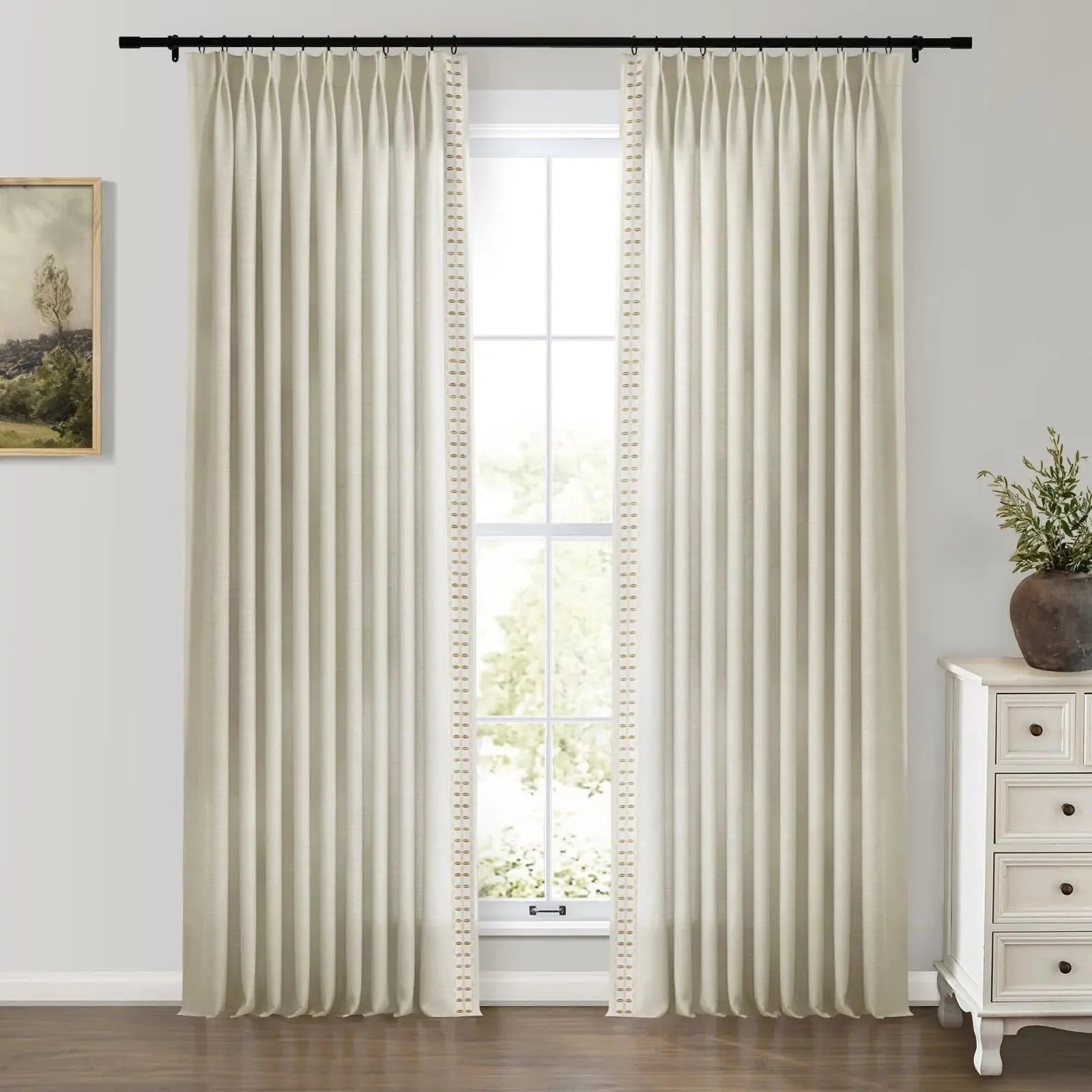 Jawara Luxury Linen Cotton Curtains with Border Trim (Sold per Pair) -TWOPAGES