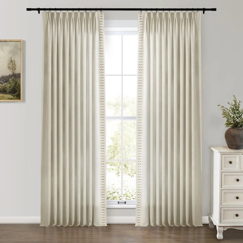 Jawara Luxury Linen Cotton Curtains with Border Trim (Sold per Pair) -TWOPAGES