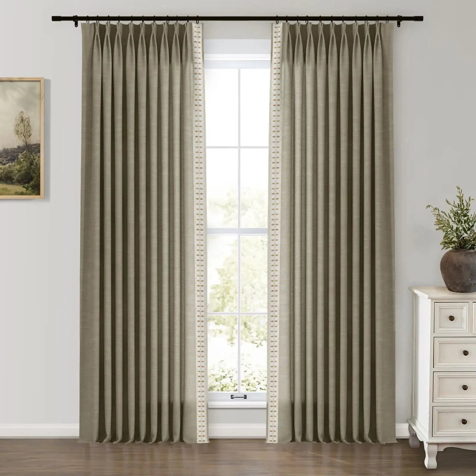 Jawara Luxury Linen Cotton Curtains with Border Trim (Sold per Pair) -TWOPAGES