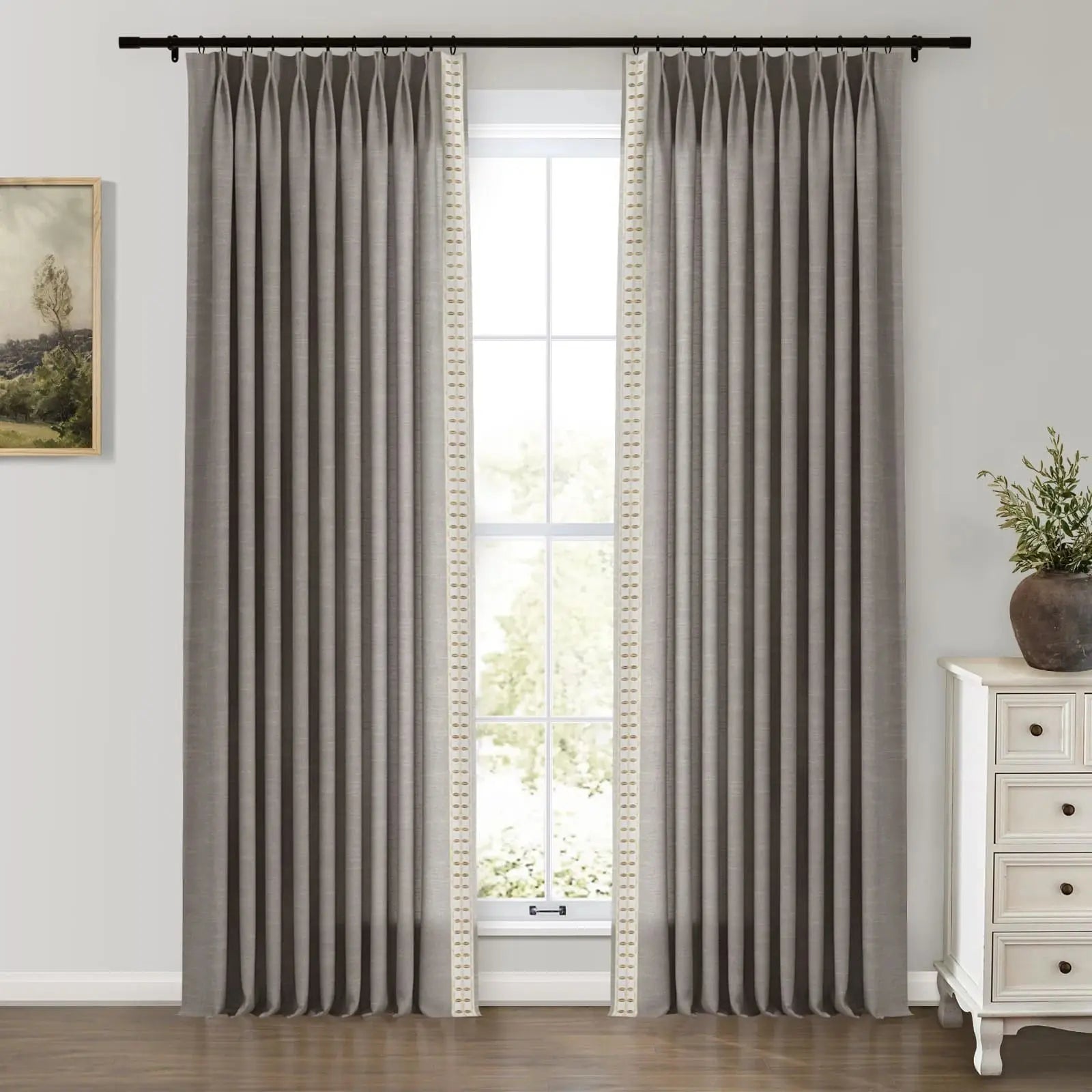 Jawara Luxury Linen Cotton Curtains with Border Trim (Sold per Pair) -TWOPAGES