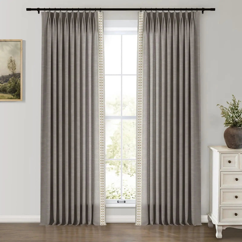 Jawara Luxury Linen Cotton Curtains with Border Trim (Sold per Pair) -TWOPAGES