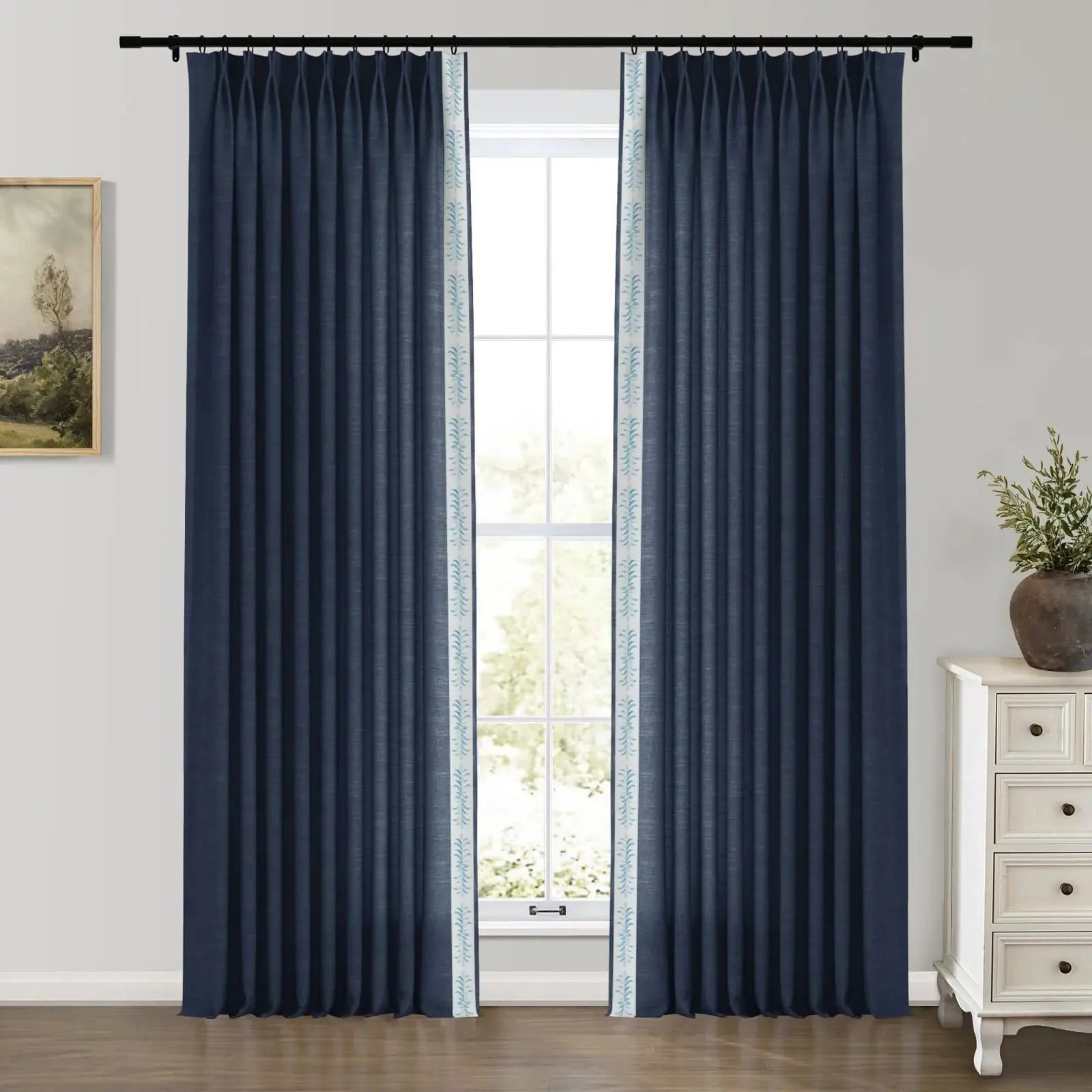 Jawara Luxury Linen Cotton Curtains with Border Trim (Sold per Pair) -TWOPAGES
