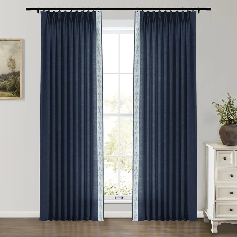 Jawara Luxury Linen Cotton Curtains with Border Trim (Sold per Pair) -TWOPAGES
