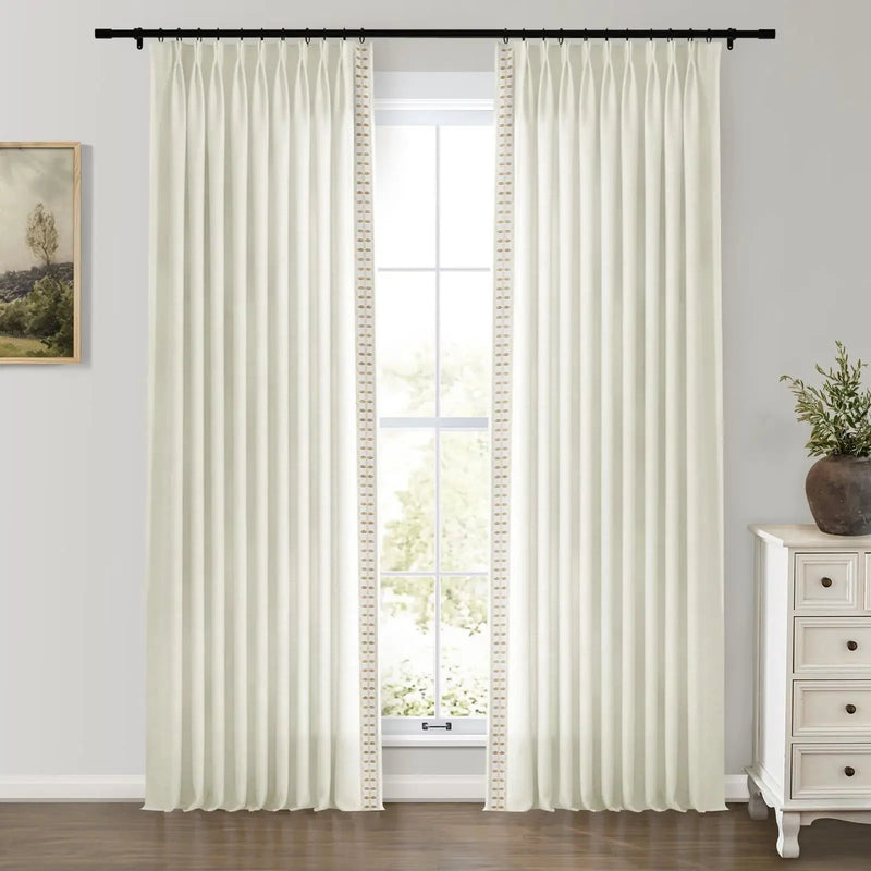 Jawara Luxury Linen Cotton Curtains with Border Trim (Sold per Pair) -TWOPAGES