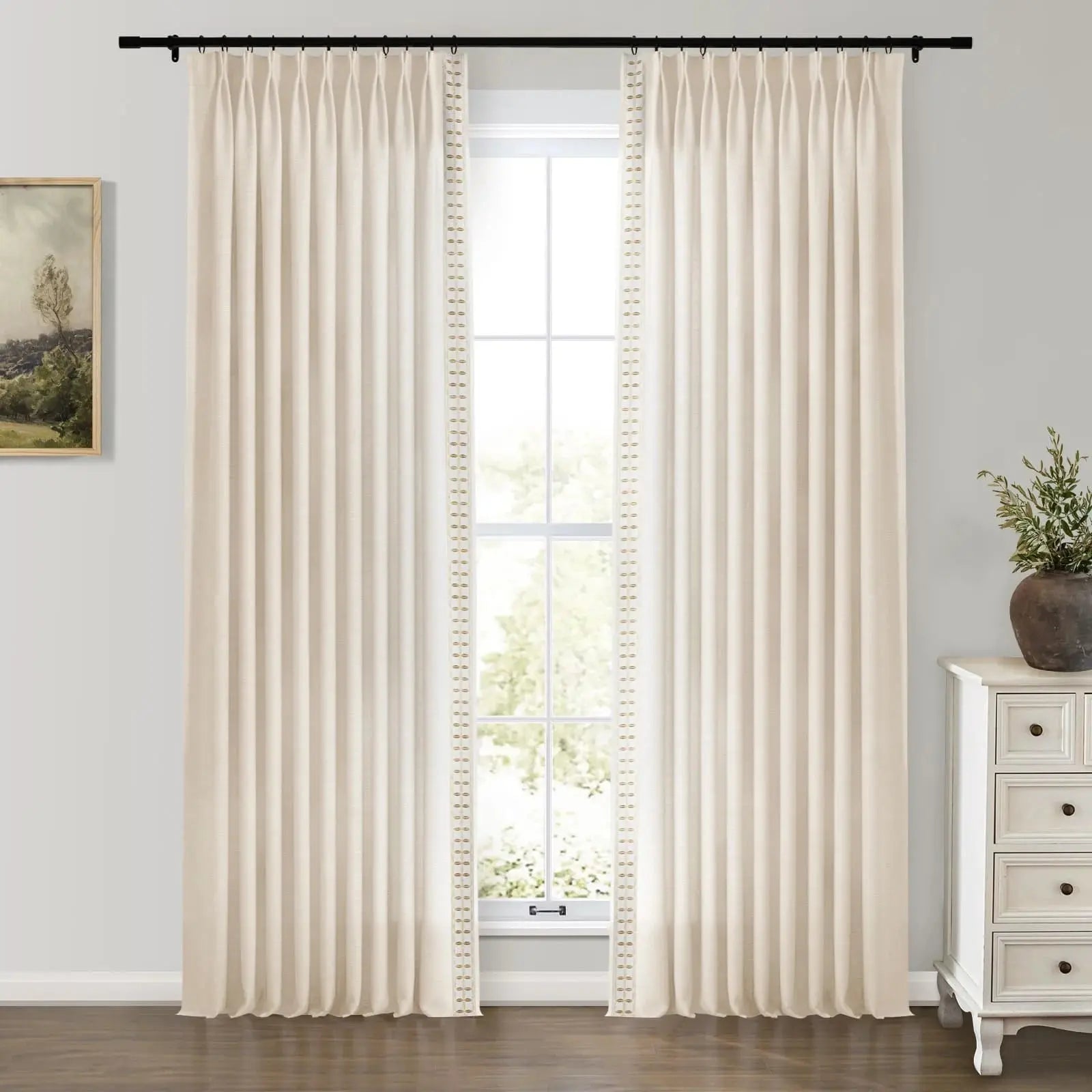 Jawara Luxury Linen Cotton Curtains with Border Trim (Sold per Pair) -TWOPAGES