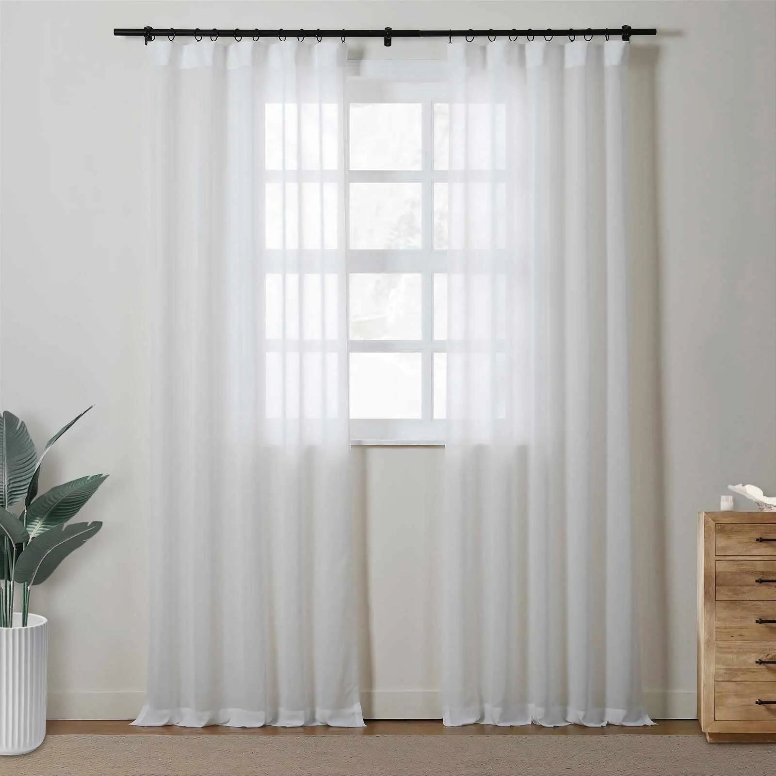 Florida Embossed White Semi Sheer Curtain Soft Top TWOPAGES