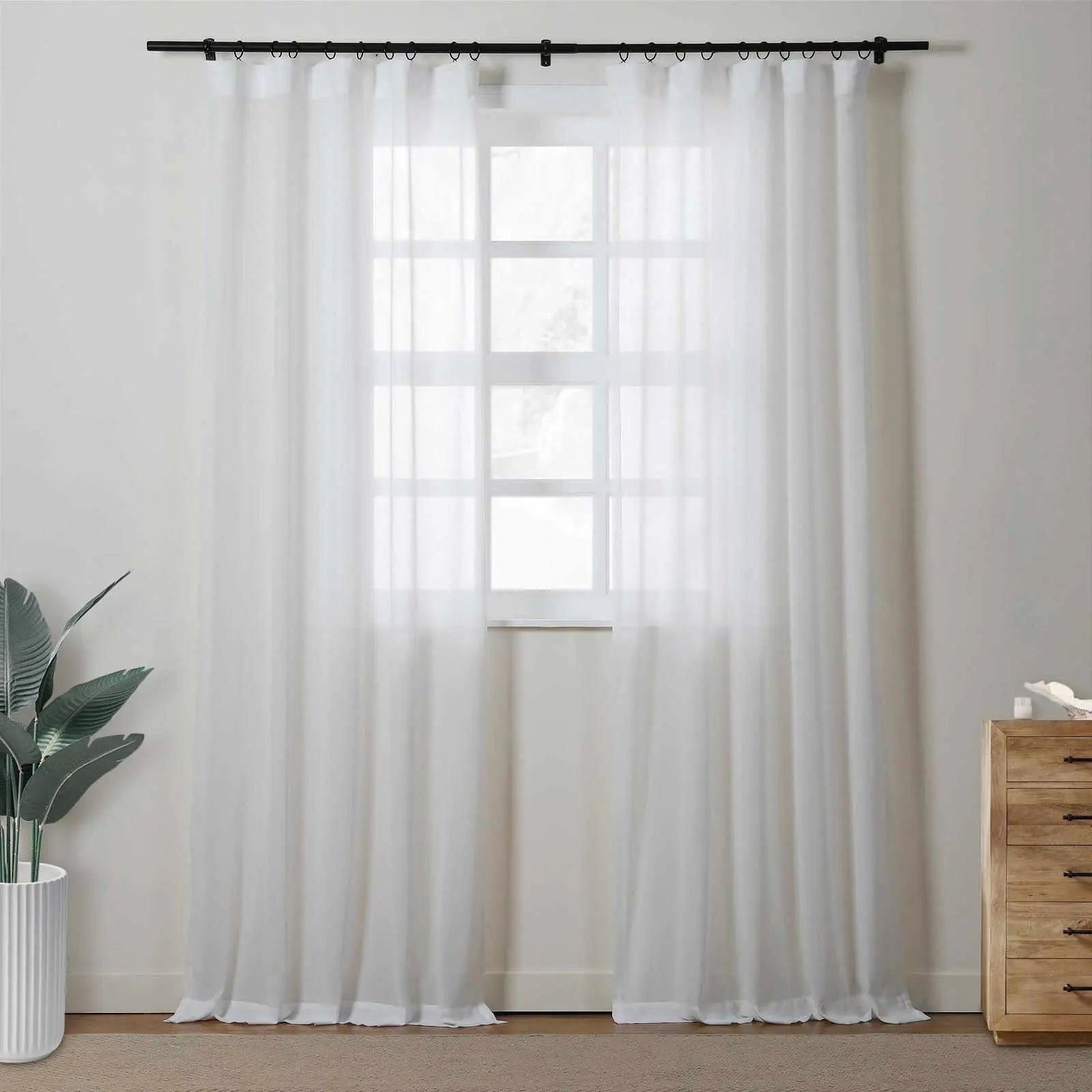Florida Embossed White Semi Sheer Curtain Soft Top TWOPAGES