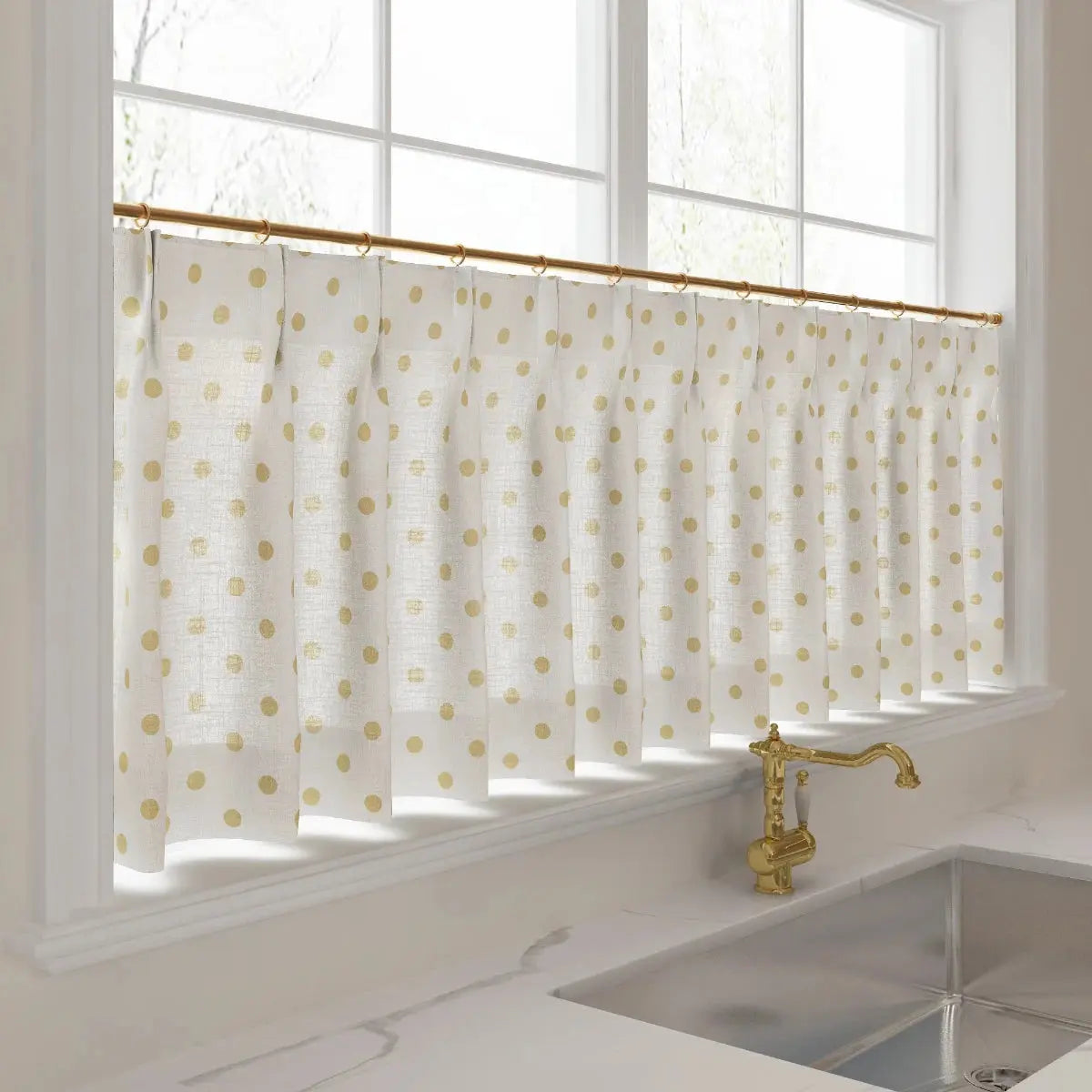 Stefana Silber Print Linen Pleated Cafe Curtains-?-TWOPAGES