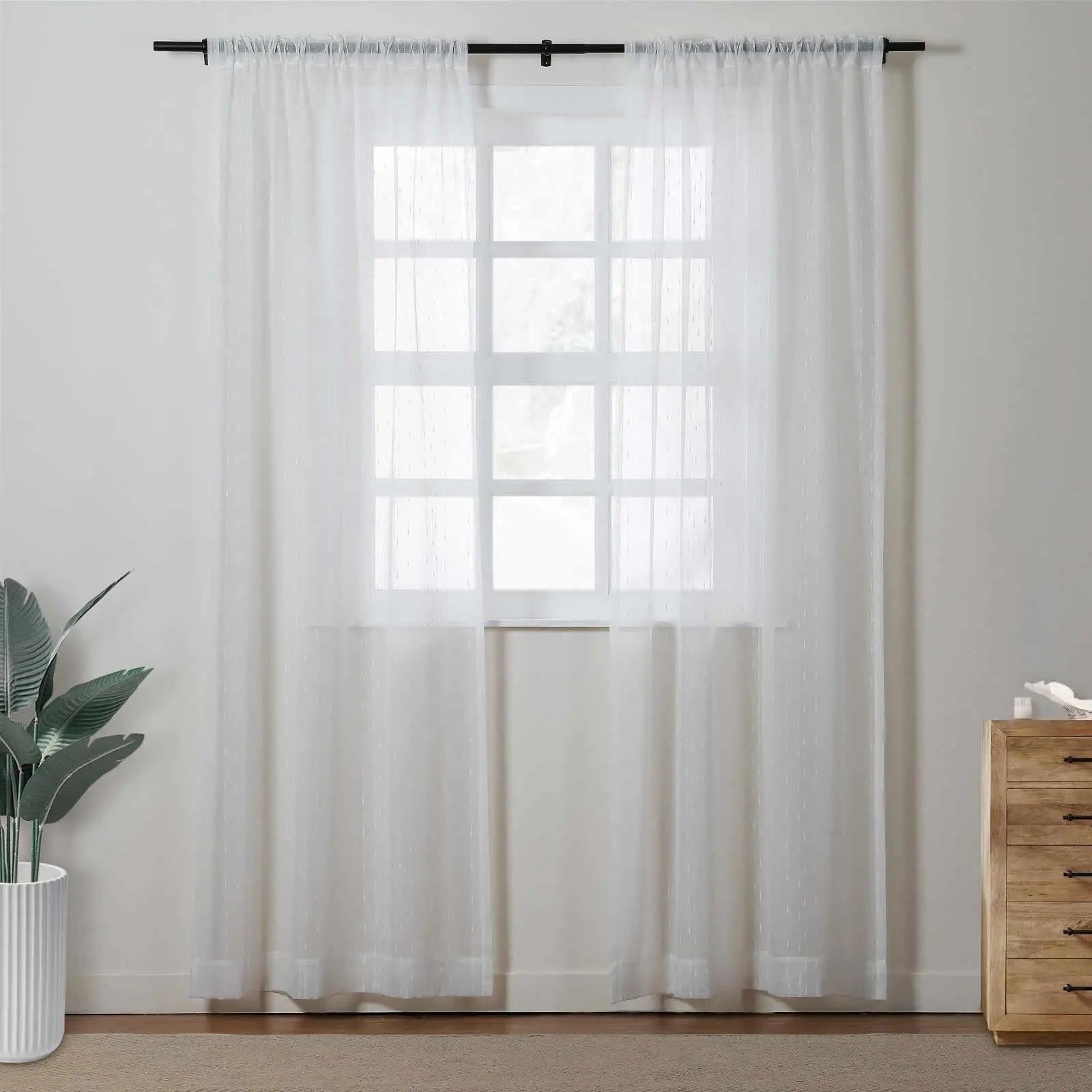 Florida Embossed White Semi Sheer Curtain Soft Top TWOPAGES