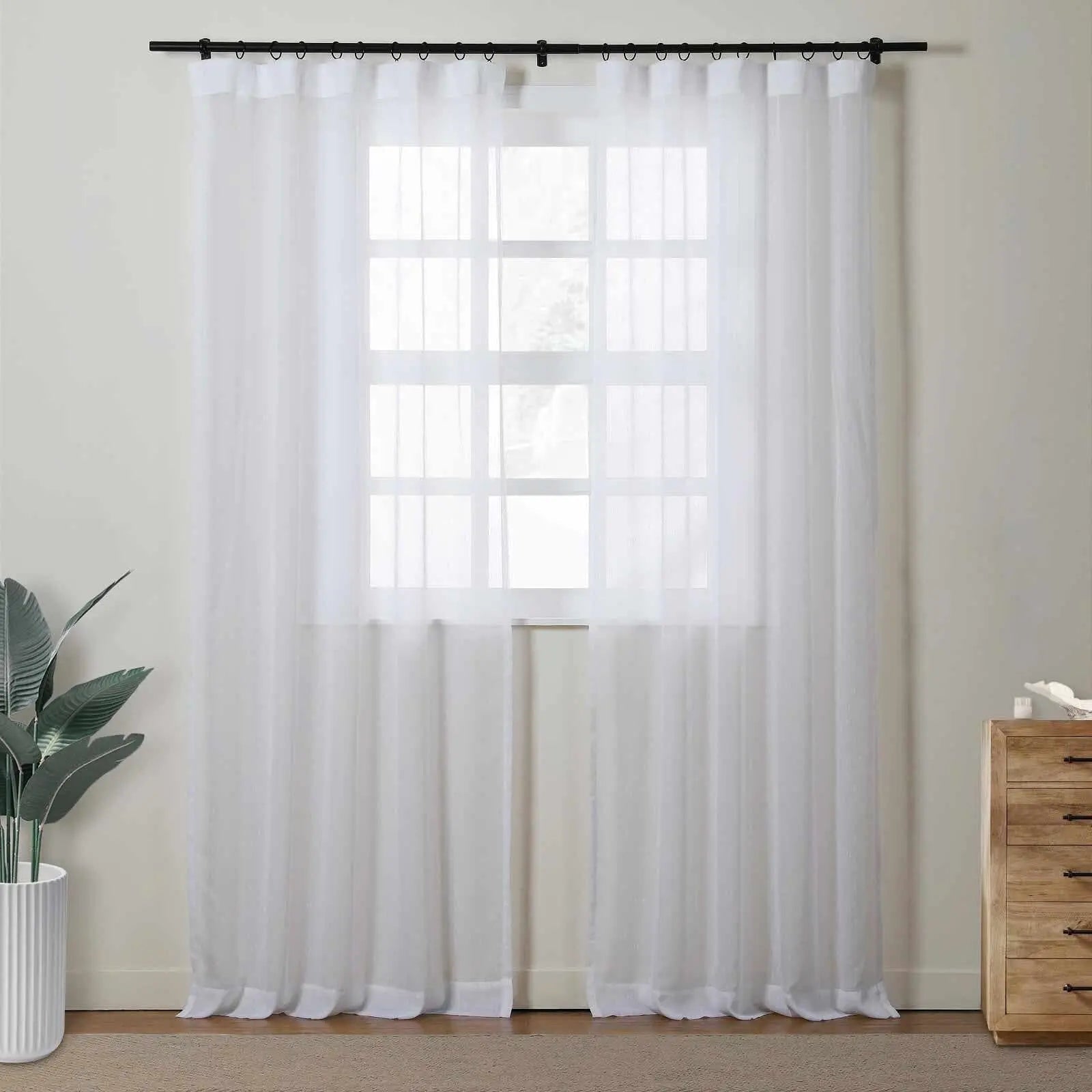 Florida Embossed White Semi Sheer Curtain Soft Top TWOPAGES