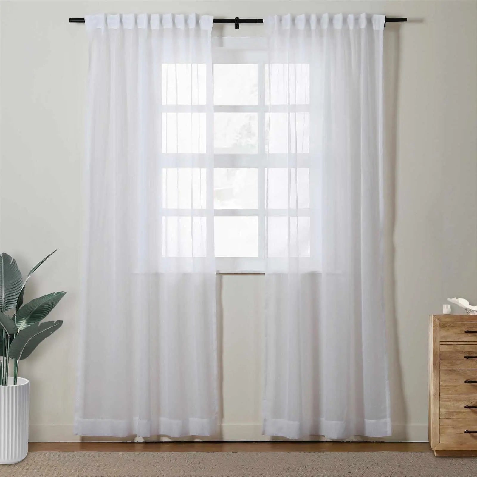 Florida Embossed White Semi Sheer Curtain Soft Top TWOPAGES