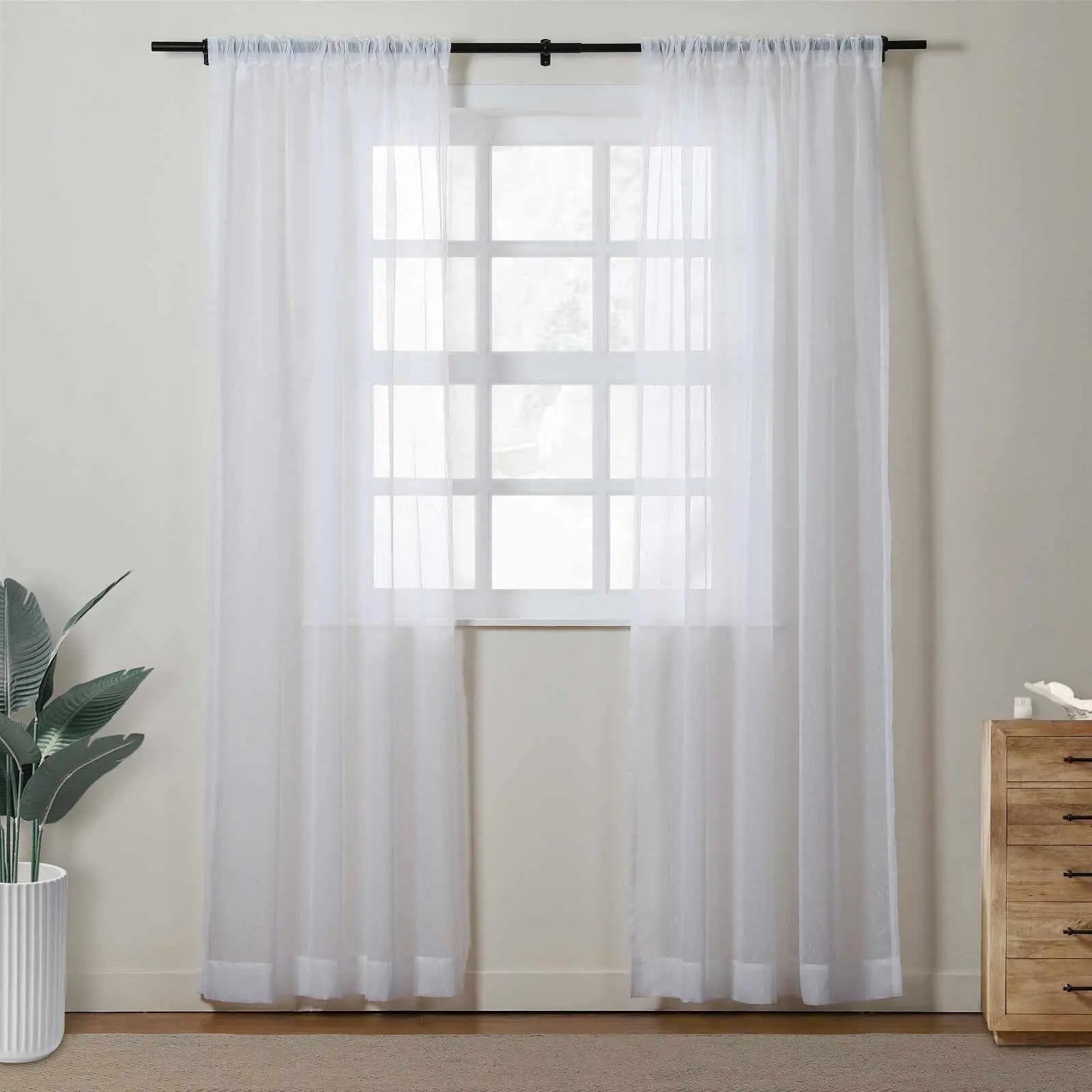 Florida Embossed White Semi Sheer Curtain Soft Top TWOPAGES