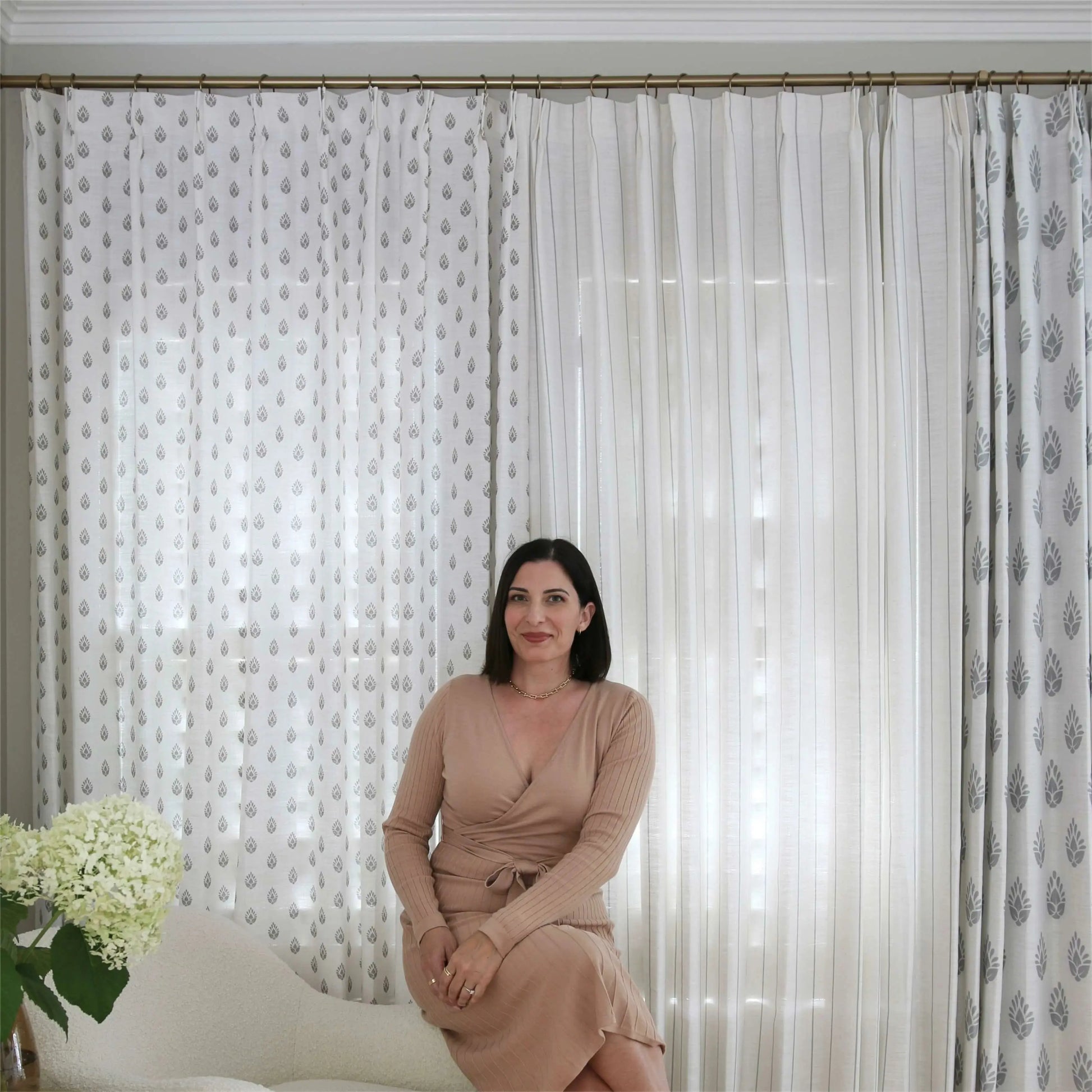 Stefana Silber Print Linen Curtain Drapery Grommet TWOPAGES