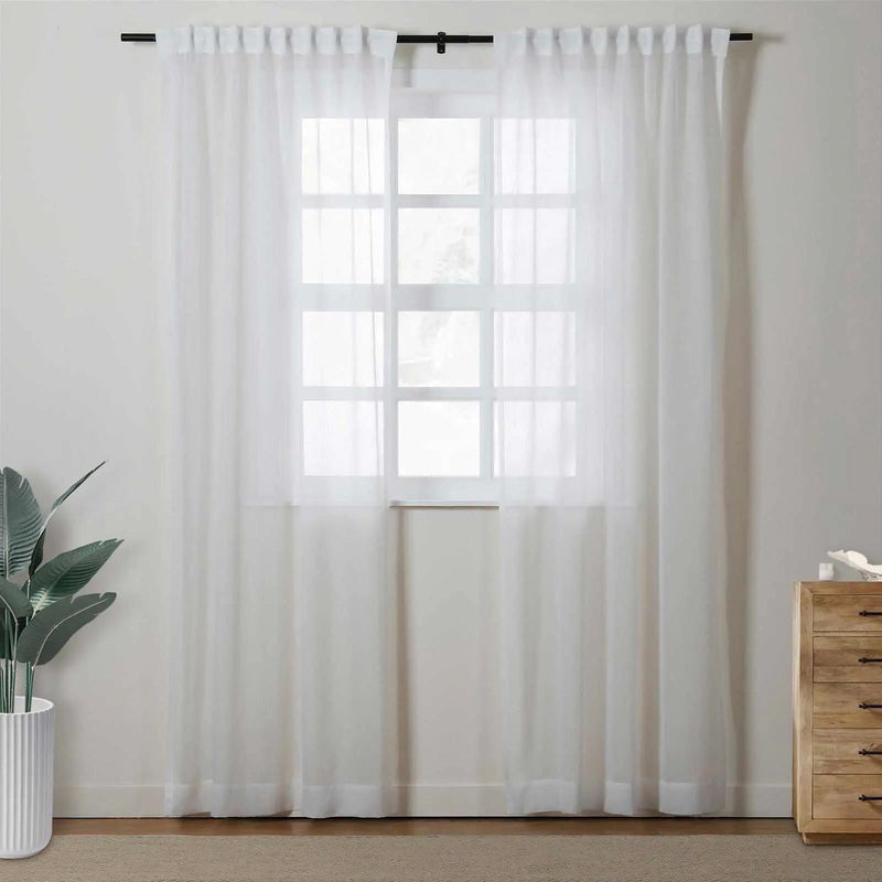 Florida Embossed White Semi Sheer Curtain Soft Top TWOPAGES