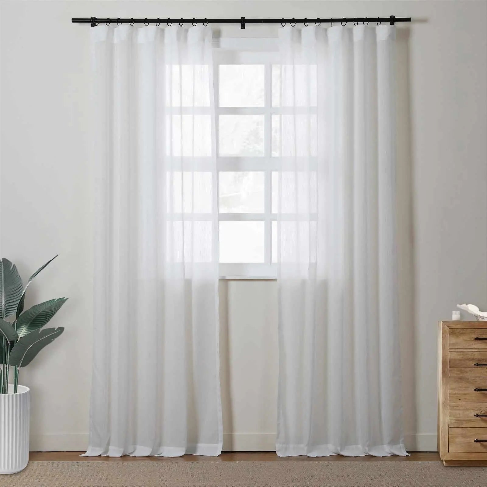 Florida Embossed White Semi Sheer Curtain Soft Top TWOPAGES