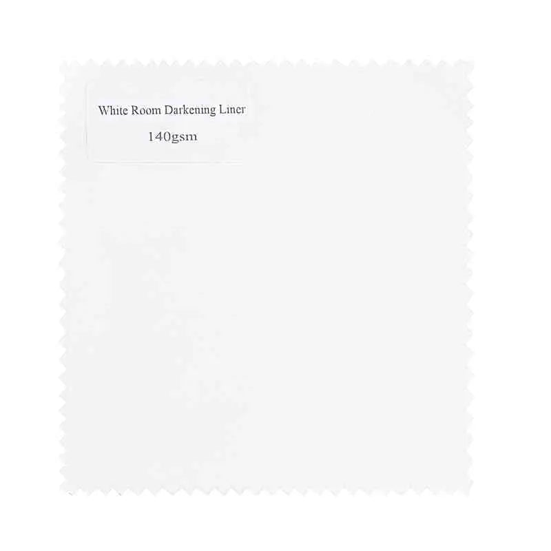 White room-darkening lining fabric sample, 140 gsm