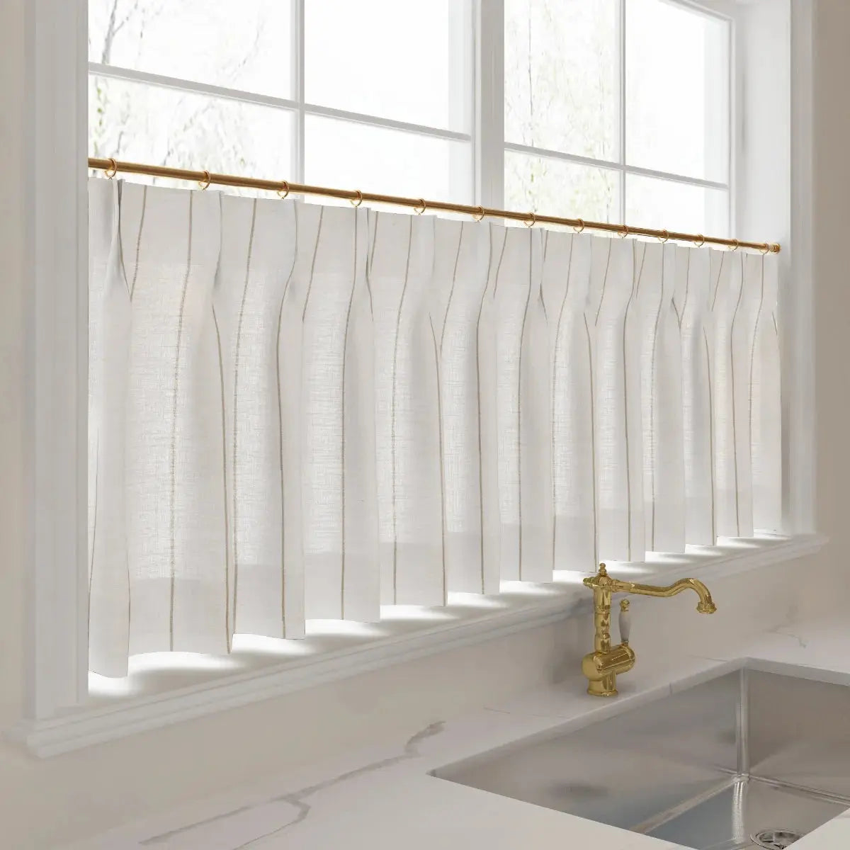 Stefana Silber Print Linen Pleated Cafe Curtains-?-TWOPAGES