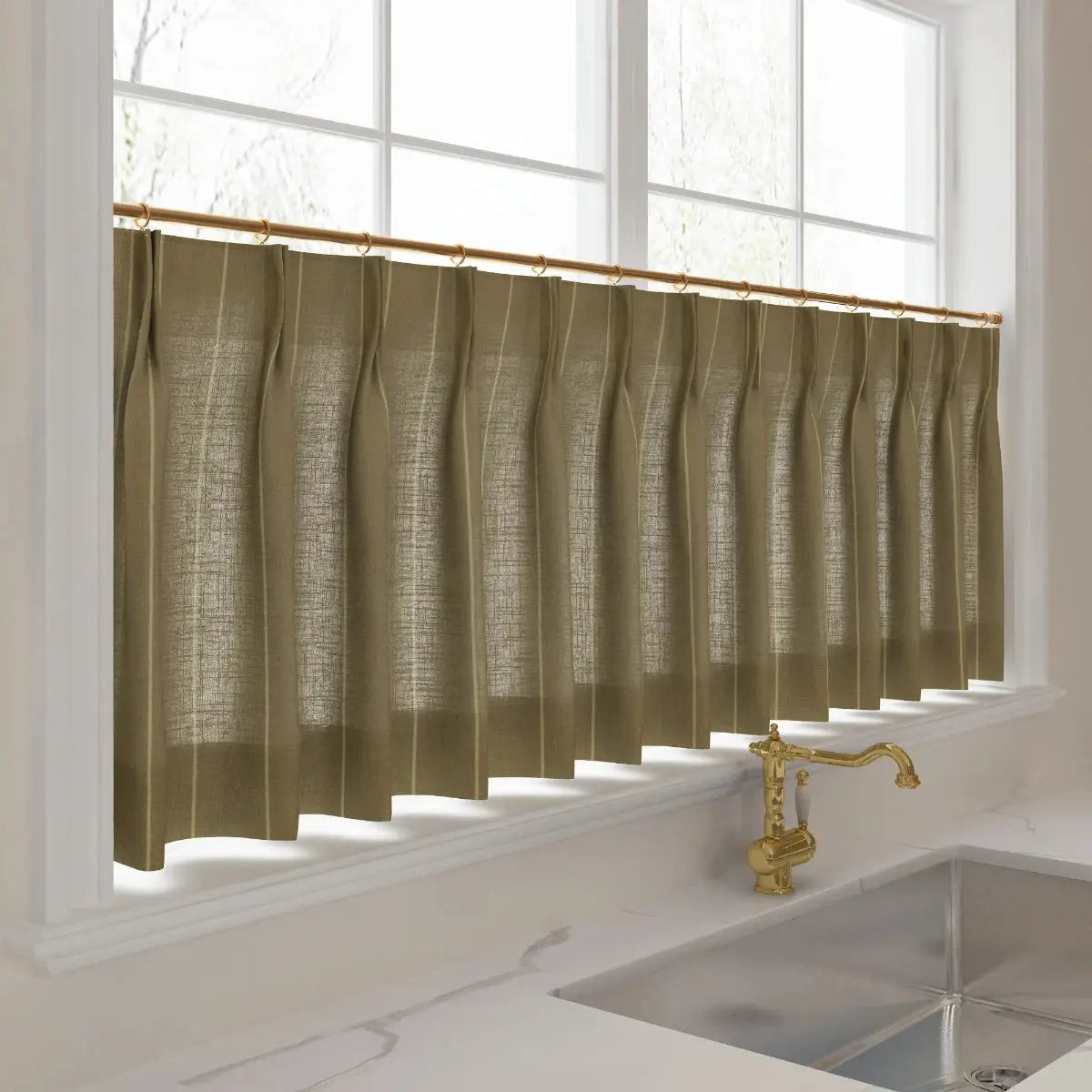 Stefana Silber Print Linen Pleated Cafe Curtains-?-TWOPAGES