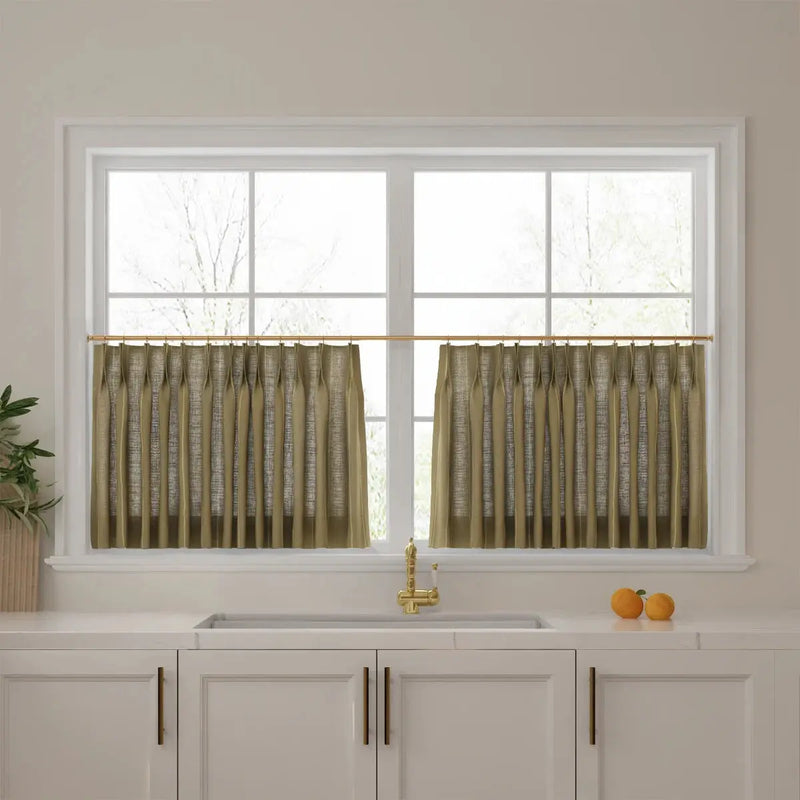 Stefana Silber Print Linen Pleated Cafe Curtains-?-TWOPAGES