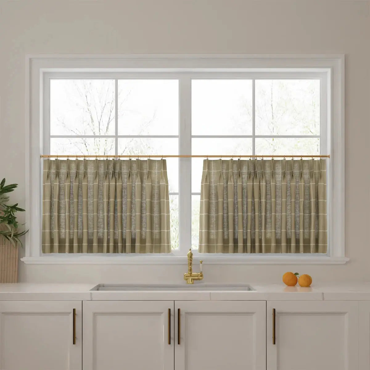 Stefana Silber Print Linen Pleated Cafe Curtains-?-TWOPAGES